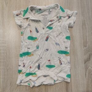 Angel Dear White Baby Romper with Green & Multicolor Golf Print